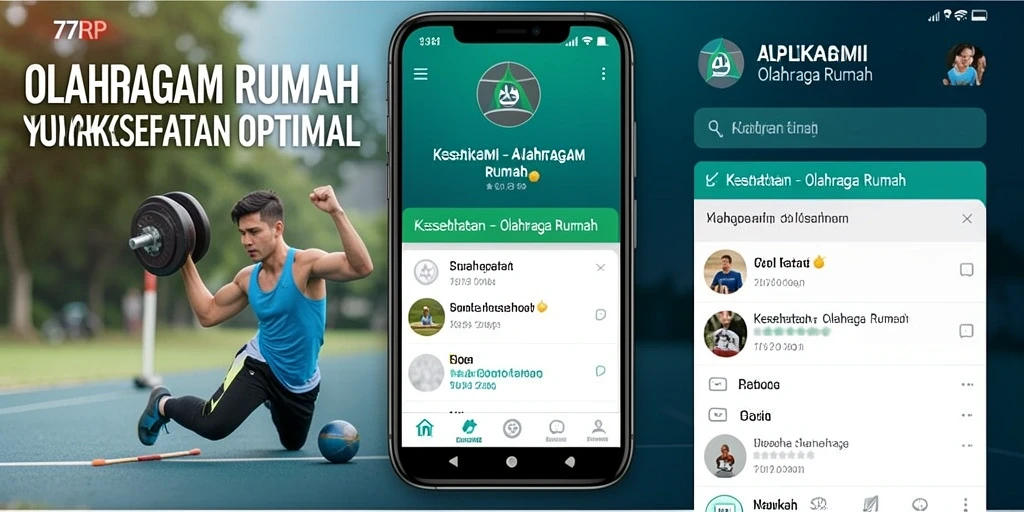Antarmuka aplikasi 77RP dengan berbagai fitur olahraga rumah.