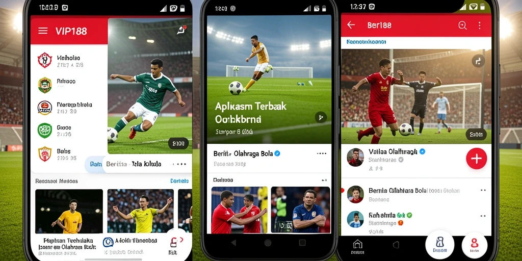 Tampilan antarmuka aplikasi VIP188 untuk berita Olahraga Bola.